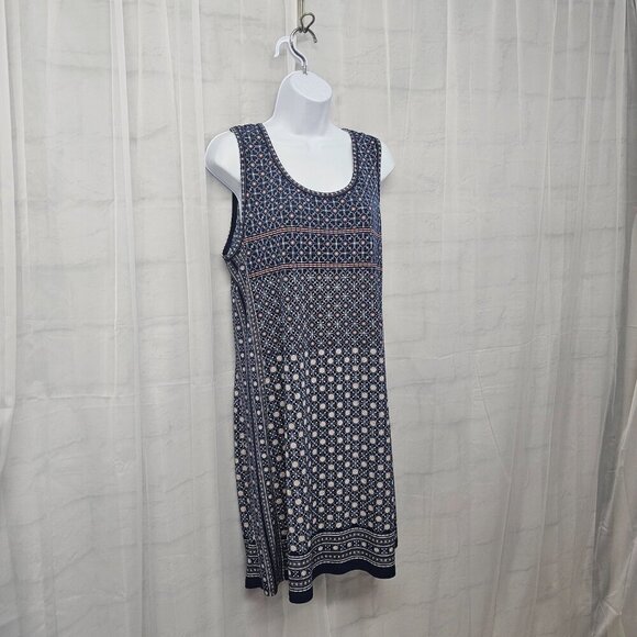 Max Studio Blue Pink Floral Geometric Sleeveless Dress Boho Shift L - Picture 3 of 10